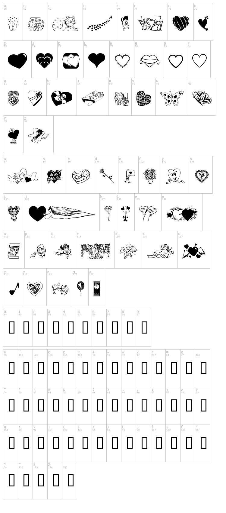 KR Be Mine Again font map